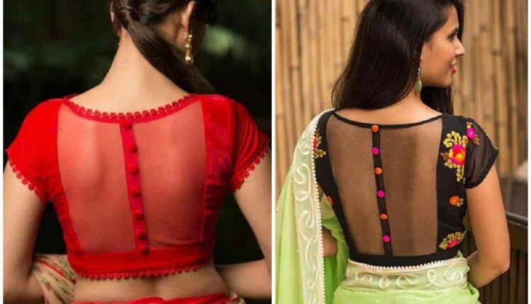 Deep Back Boat Neck Blouse Designs